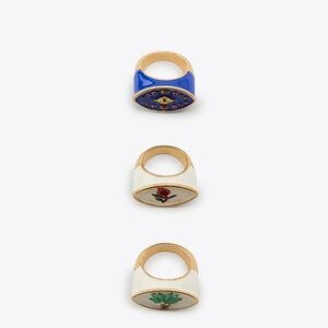 NWT Zara 3-Pack Palm Tree Flower Rings